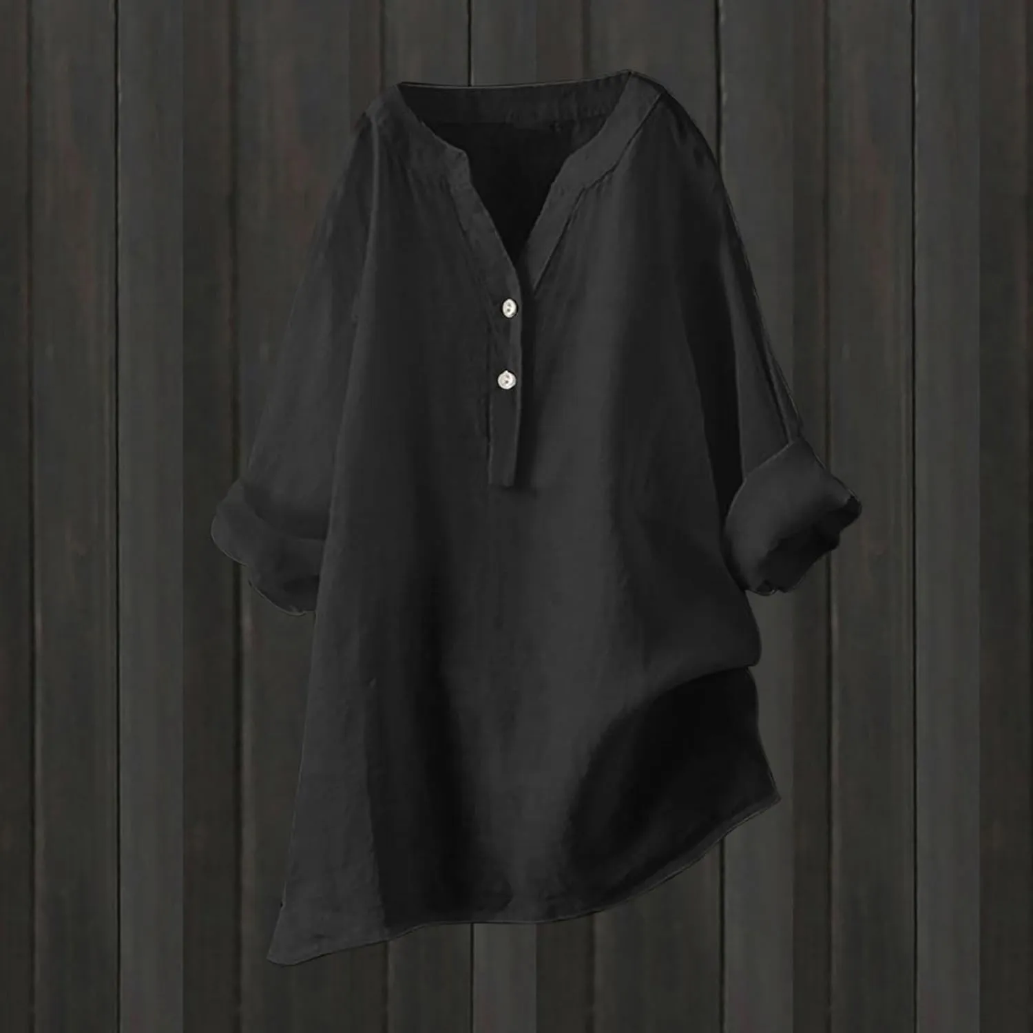 Linen Shirts for Women Summer Trendy Cotton Roll-Up Sleeve Shirts Dressy Casual Button V Neck Blouse Loose Gauze Top