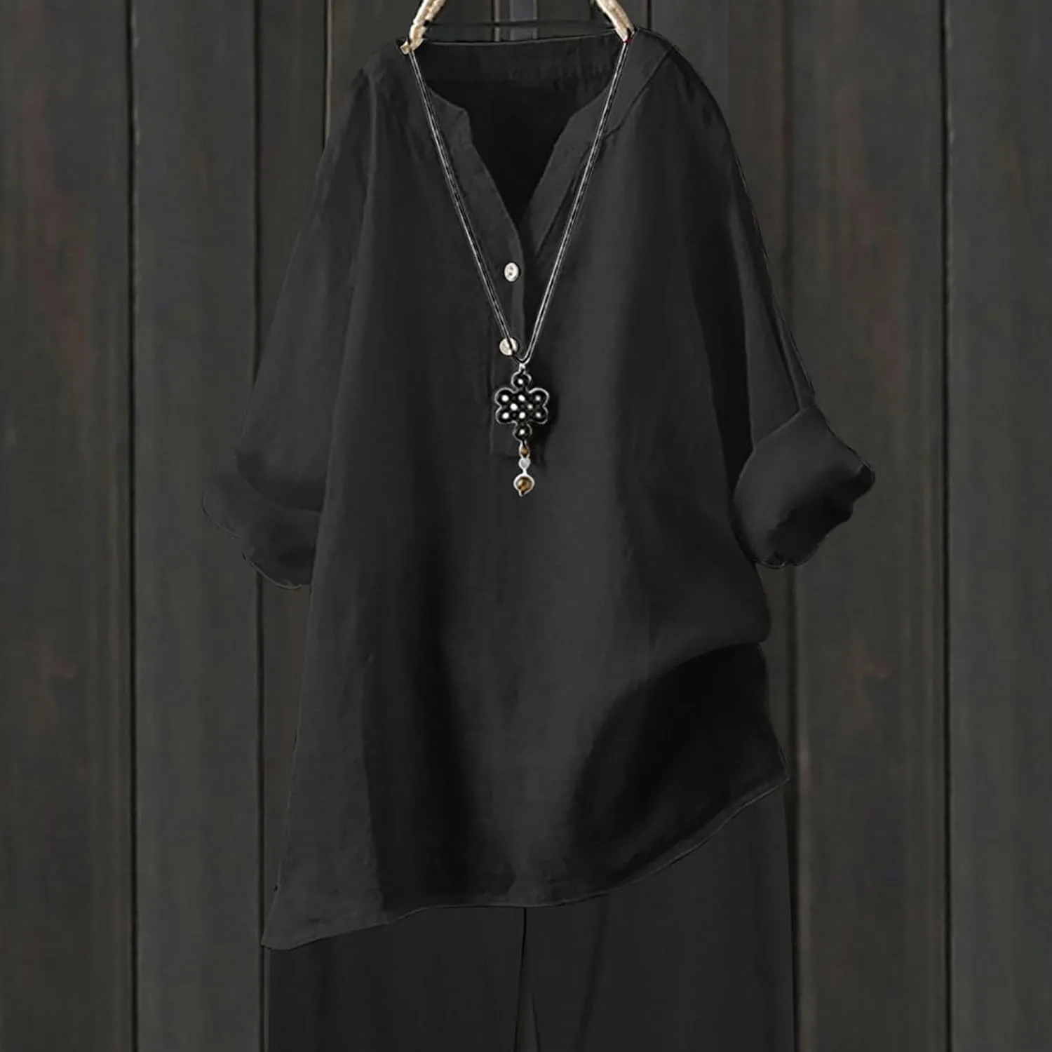 Linen Shirts for Women Summer Trendy Cotton Roll-Up Sleeve Shirts Dressy Casual Button V Neck Blouse Loose Gauze Top