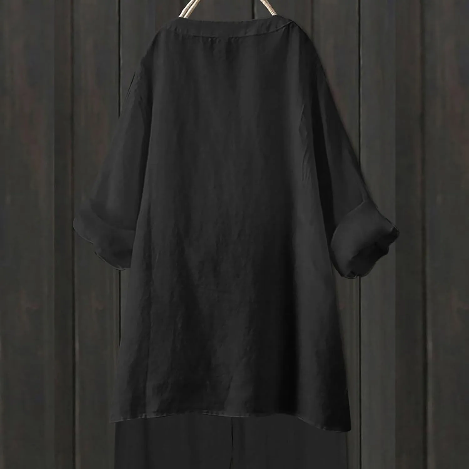 Linen Shirts for Women Summer Trendy Cotton Roll-Up Sleeve Shirts Dressy Casual Button V Neck Blouse Loose Gauze Top