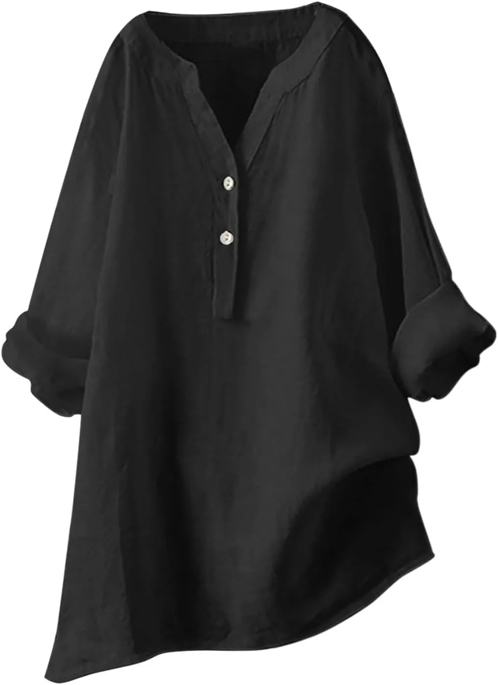 Linen Shirts for Women Summer Trendy Cotton Roll-Up Sleeve Shirts Dressy Casual Button V Neck Blouse Loose Gauze Top