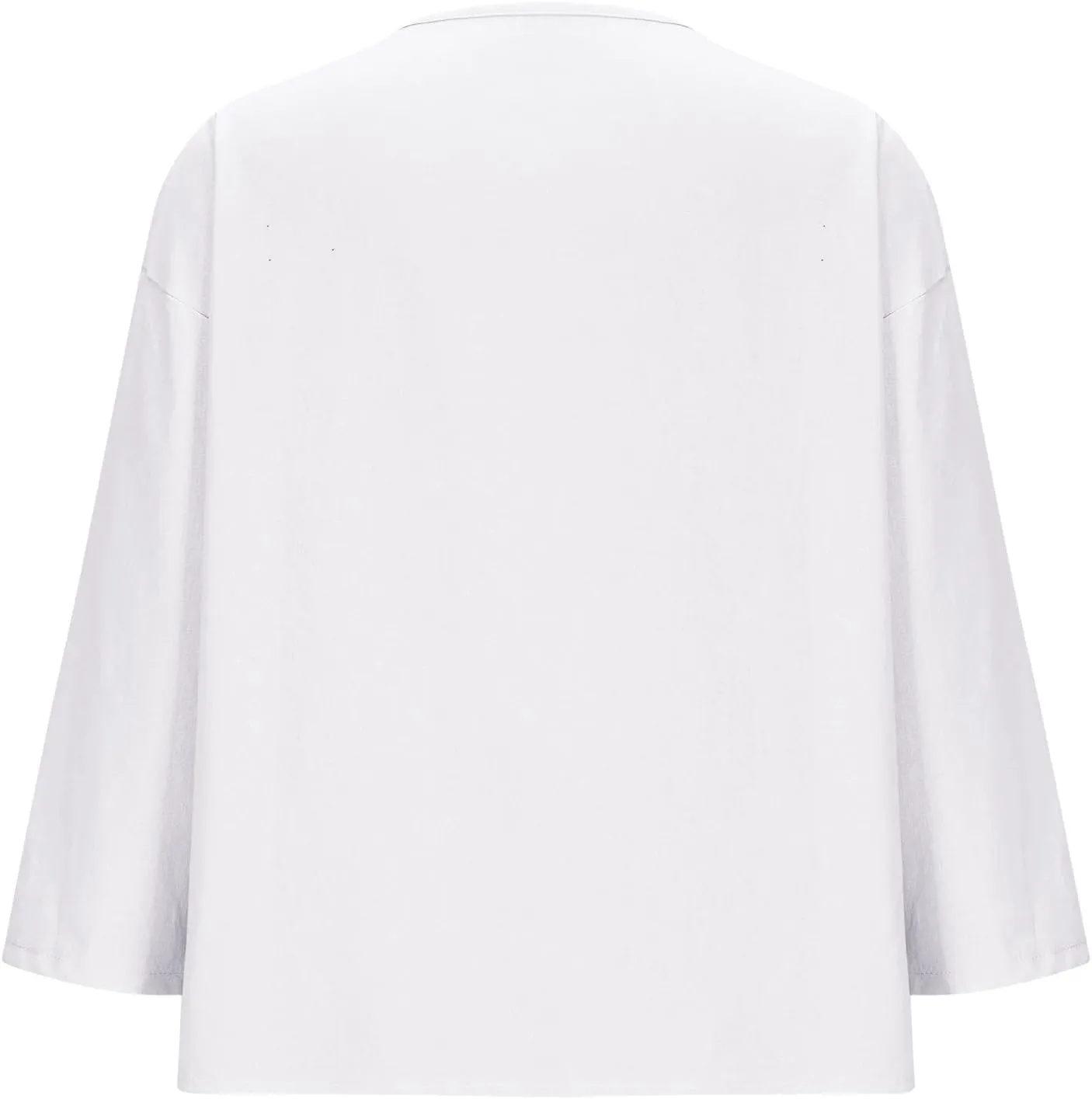 Linen Tops for Women Summer V Neck 3/4 Length Sleeve Womens Tops with Button Roll-Up Sleeve Casual Loose Fit Blouses