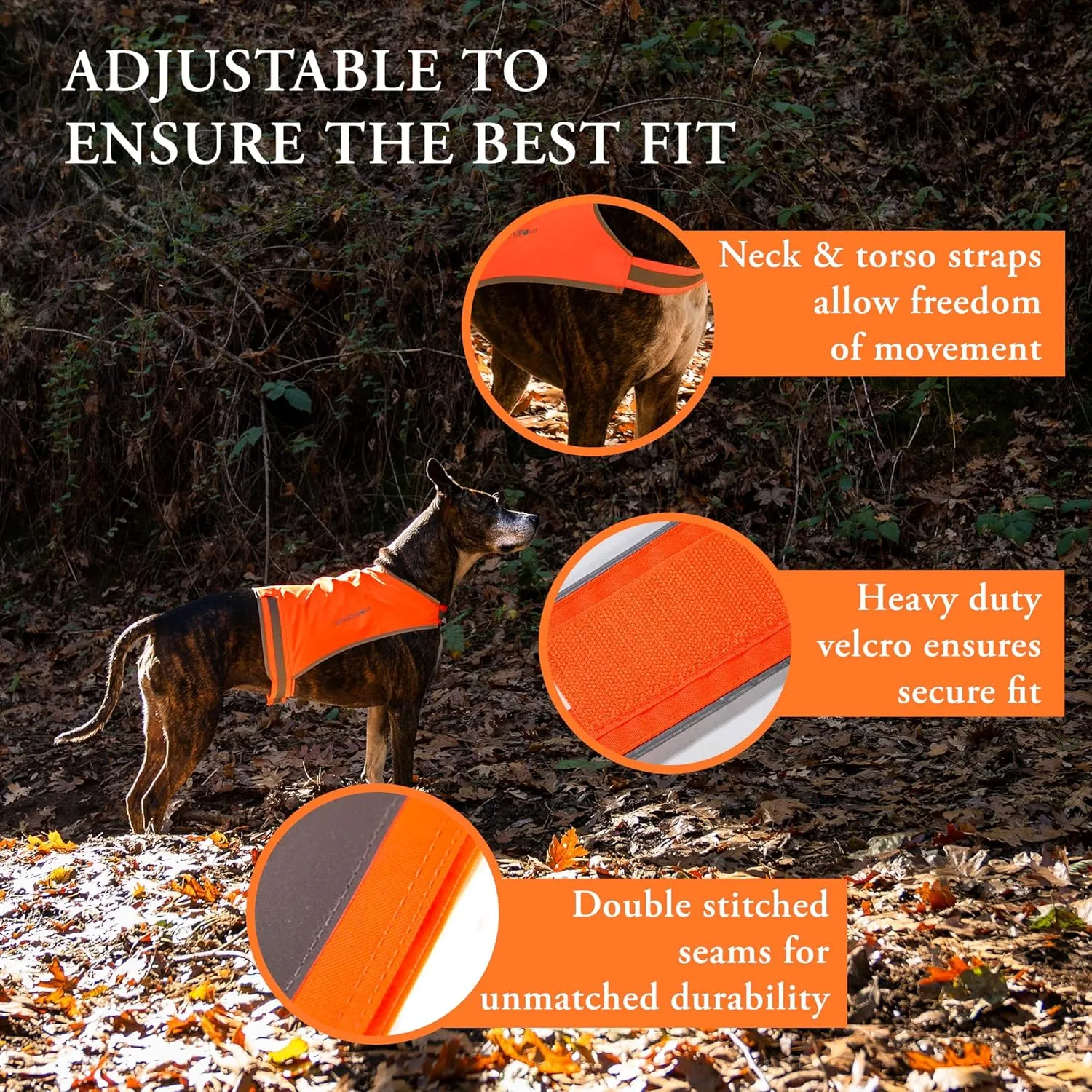 Lite Dog Vest. Coverage to Mid Back. Reflective Hi Visibility Blaze Orange Fluorescent Fabric Helps to Keep Them in Sight and Safe On and Off Leash.