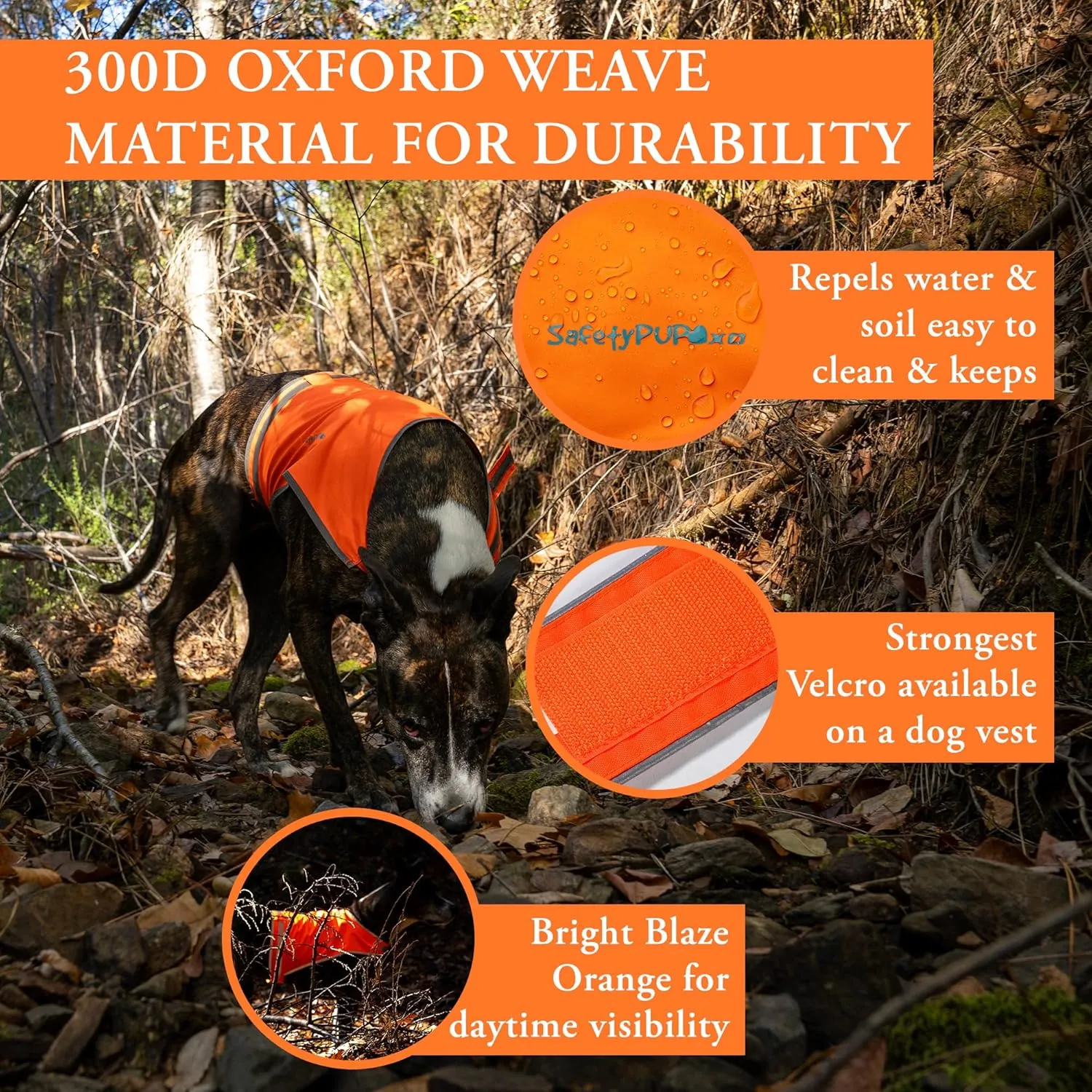 Lite Dog Vest. Coverage to Mid Back. Reflective Hi Visibility Blaze Orange Fluorescent Fabric Helps to Keep Them in Sight and Safe On and Off Leash.