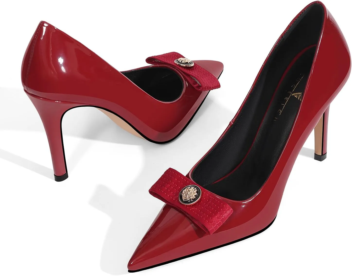 LOCERICH Women's High Heels Pumps Closed Toe Bow Heels Pointed Toe Stiletto Dress Shoes for Women Party Work Wedding Shoes for Bride