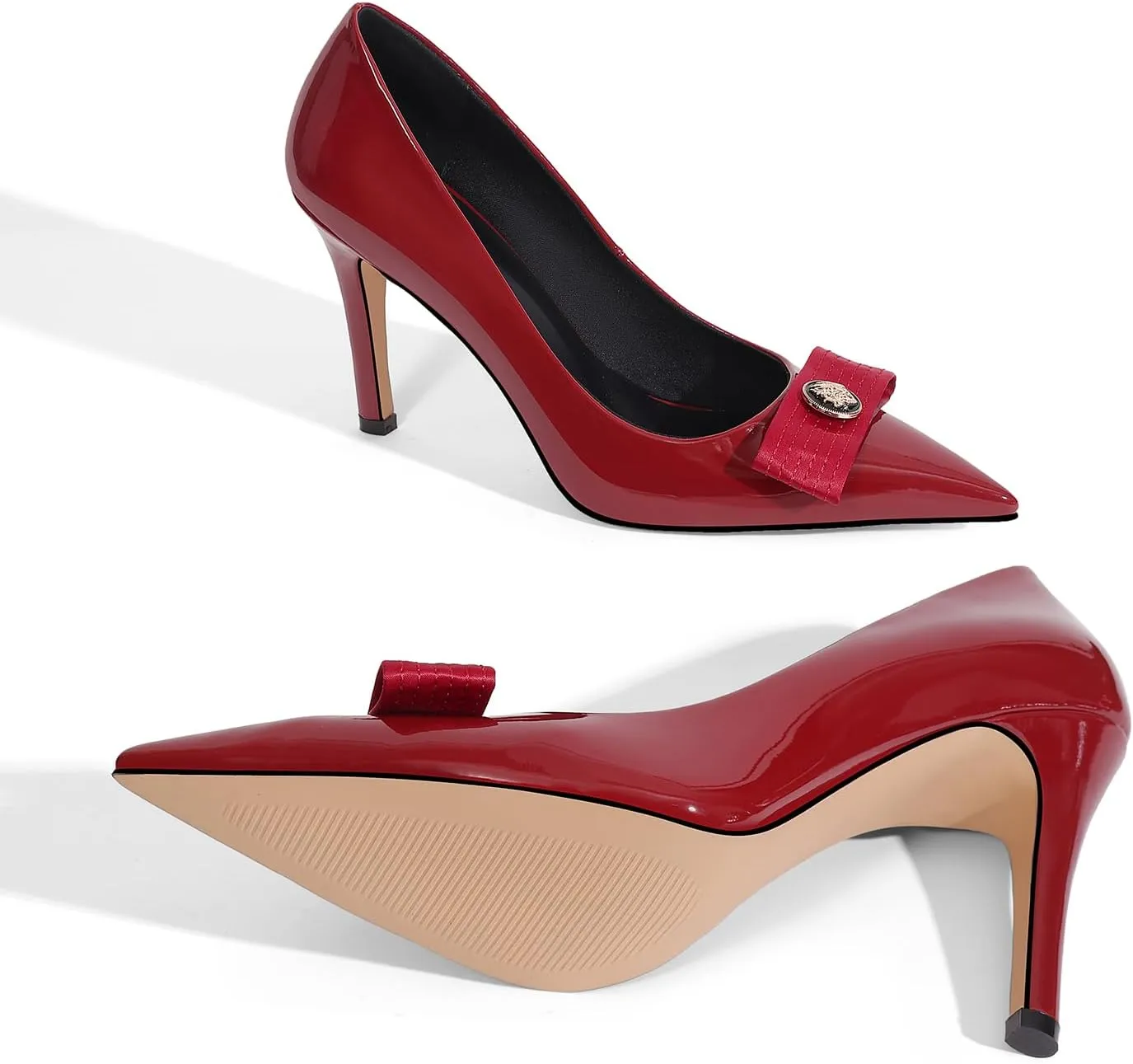LOCERICH Women's High Heels Pumps Closed Toe Bow Heels Pointed Toe Stiletto Dress Shoes for Women Party Work Wedding Shoes for Bride