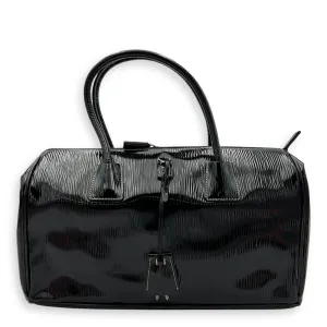 Logo Plaque Shopper Top handle bag in Patent leather, Silver Hardware