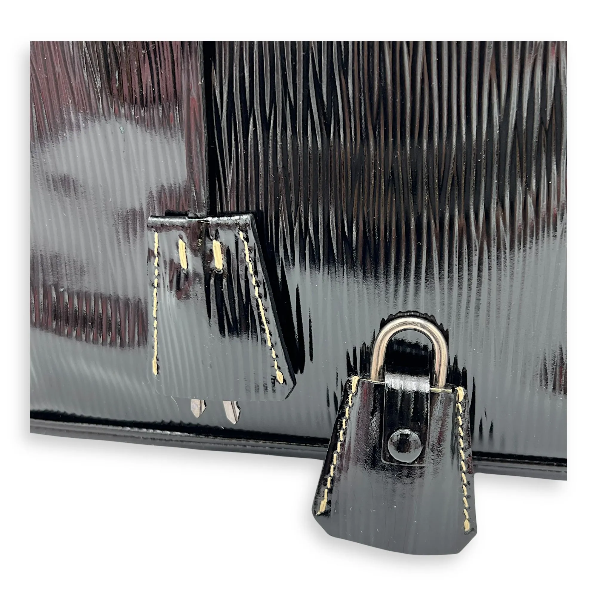 Logo Plaque Shopper Top handle bag in Patent leather, Silver Hardware