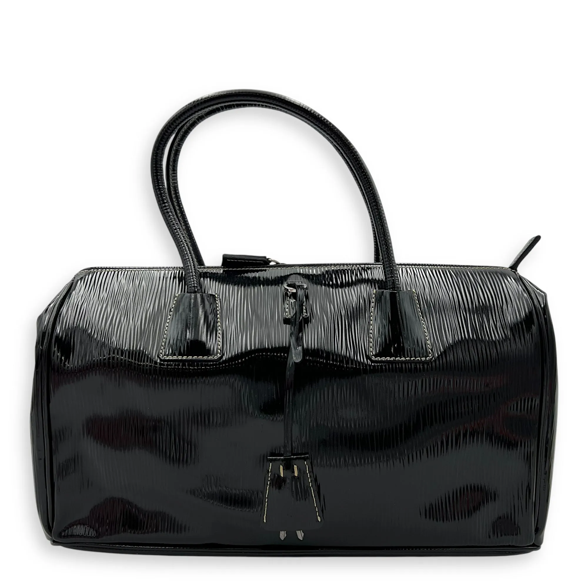 Logo Plaque Shopper Top handle bag in Patent leather, Silver Hardware