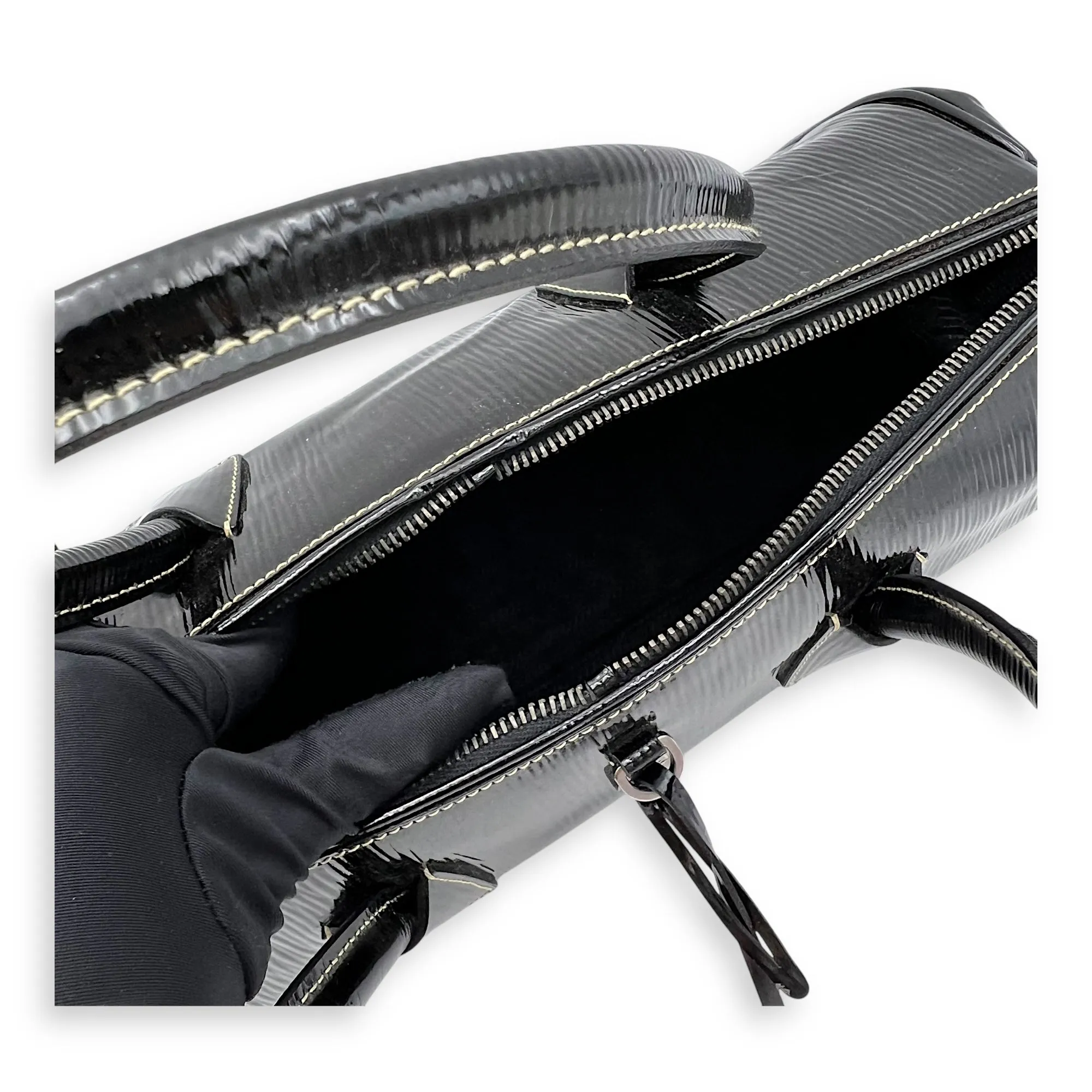 Logo Plaque Shopper Top handle bag in Patent leather, Silver Hardware