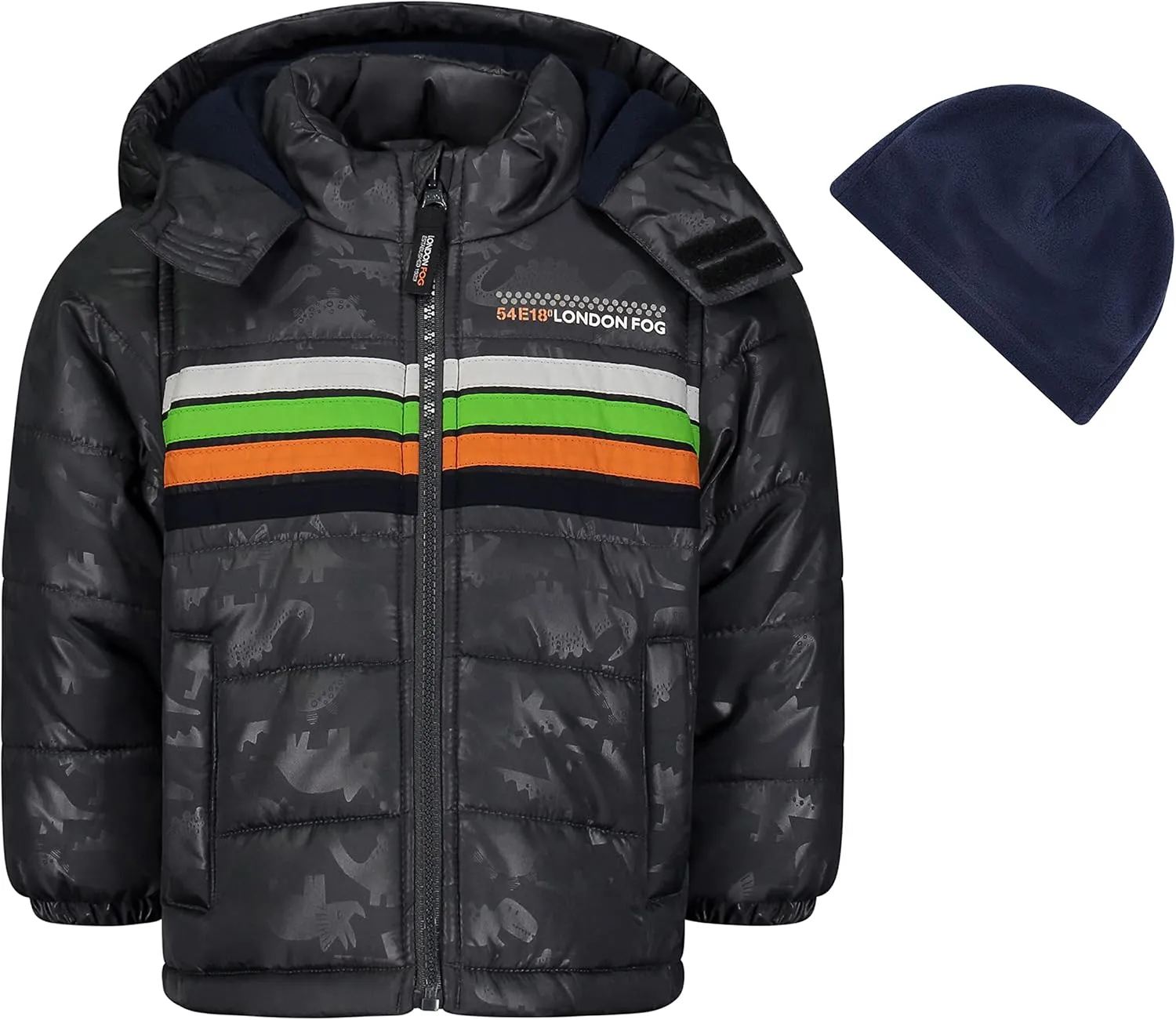 LONDON FOG Boys' Color Blocked Puffer Jacket Coat with Hat