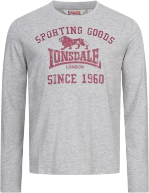 Lonsdale Classic Men's Grey Long-Sleeve T-Shirt Lion Logo Crew-Neck Regular-Fit