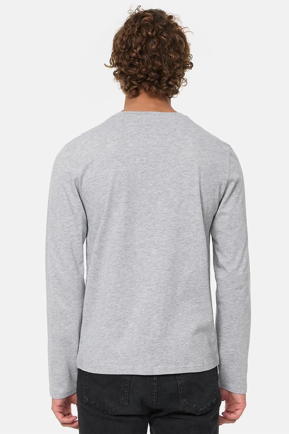 Lonsdale Classic Men's Grey Long-Sleeve T-Shirt Lion Logo Crew-Neck Regular-Fit