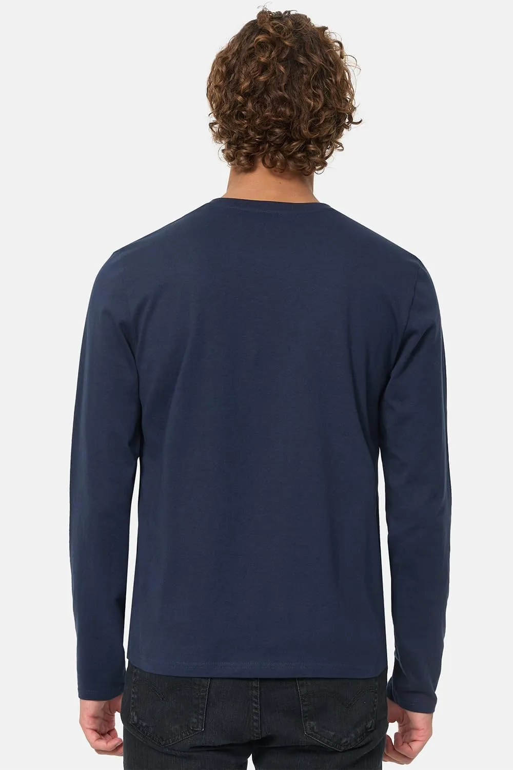 Lonsdale Classic Men's Navy Blue Long Sleeve T-Shirt with Lion Logo Crew-Neck Regular-Fit
