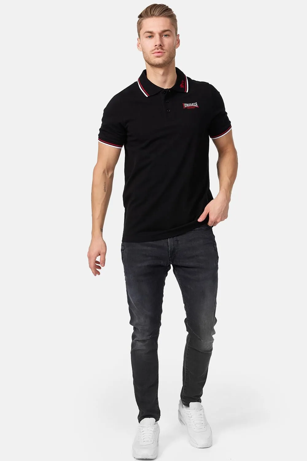 Lonsdale Classic Men's Polo Shirt Embroidered Logo 100% Cotton Pique Slim-Fit