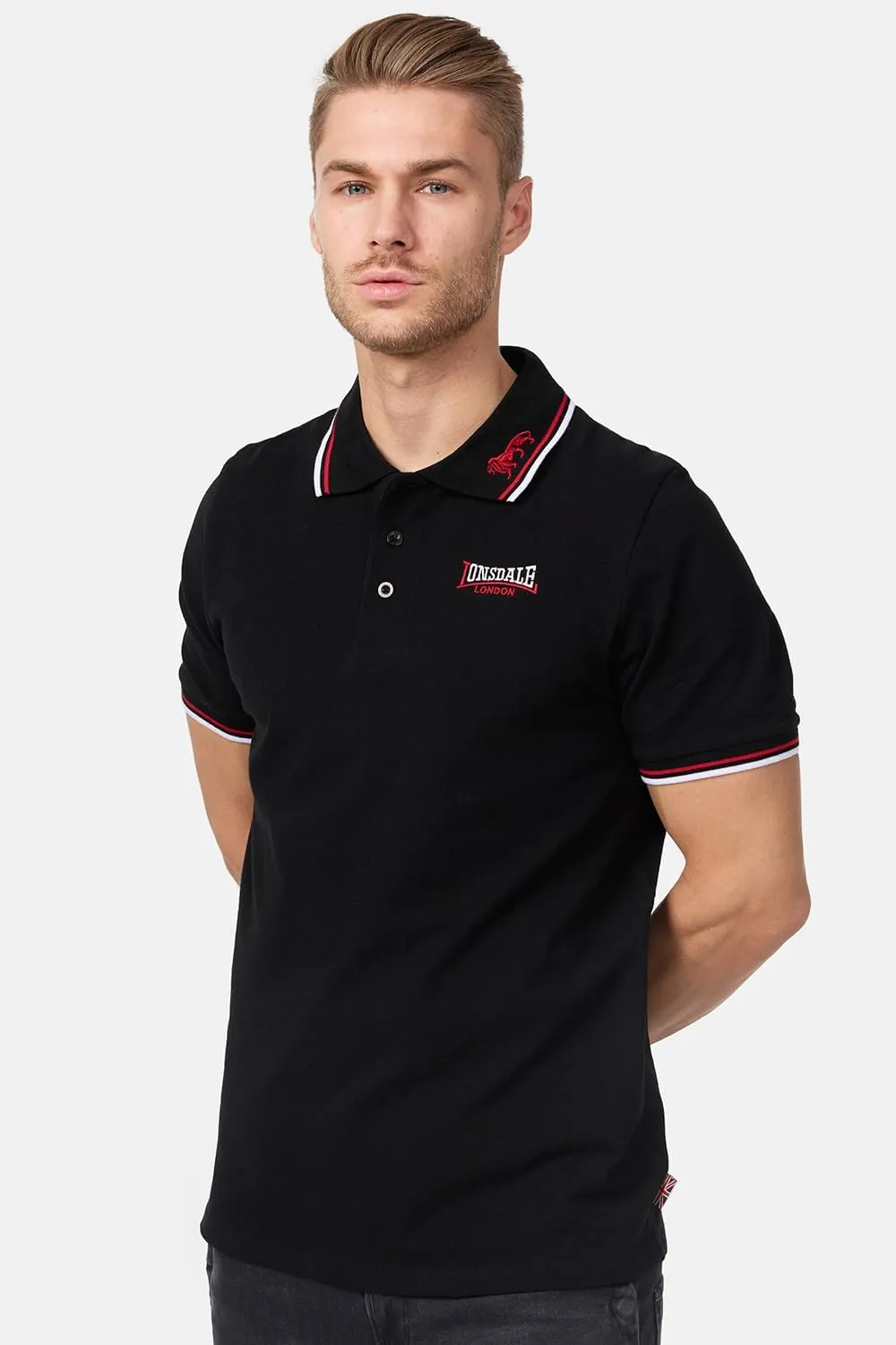 Lonsdale Classic Men's Polo Shirt Embroidered Logo 100% Cotton Pique Slim-Fit