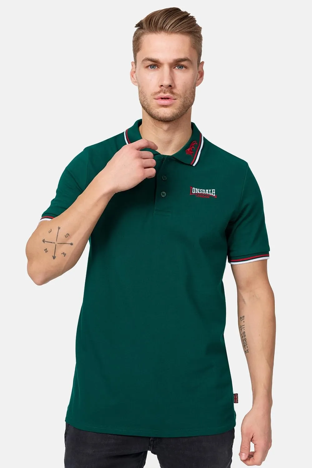 Lonsdale Classic Men's Polo Shirt Embroidered Logo 100% Cotton Pique Slim-Fit