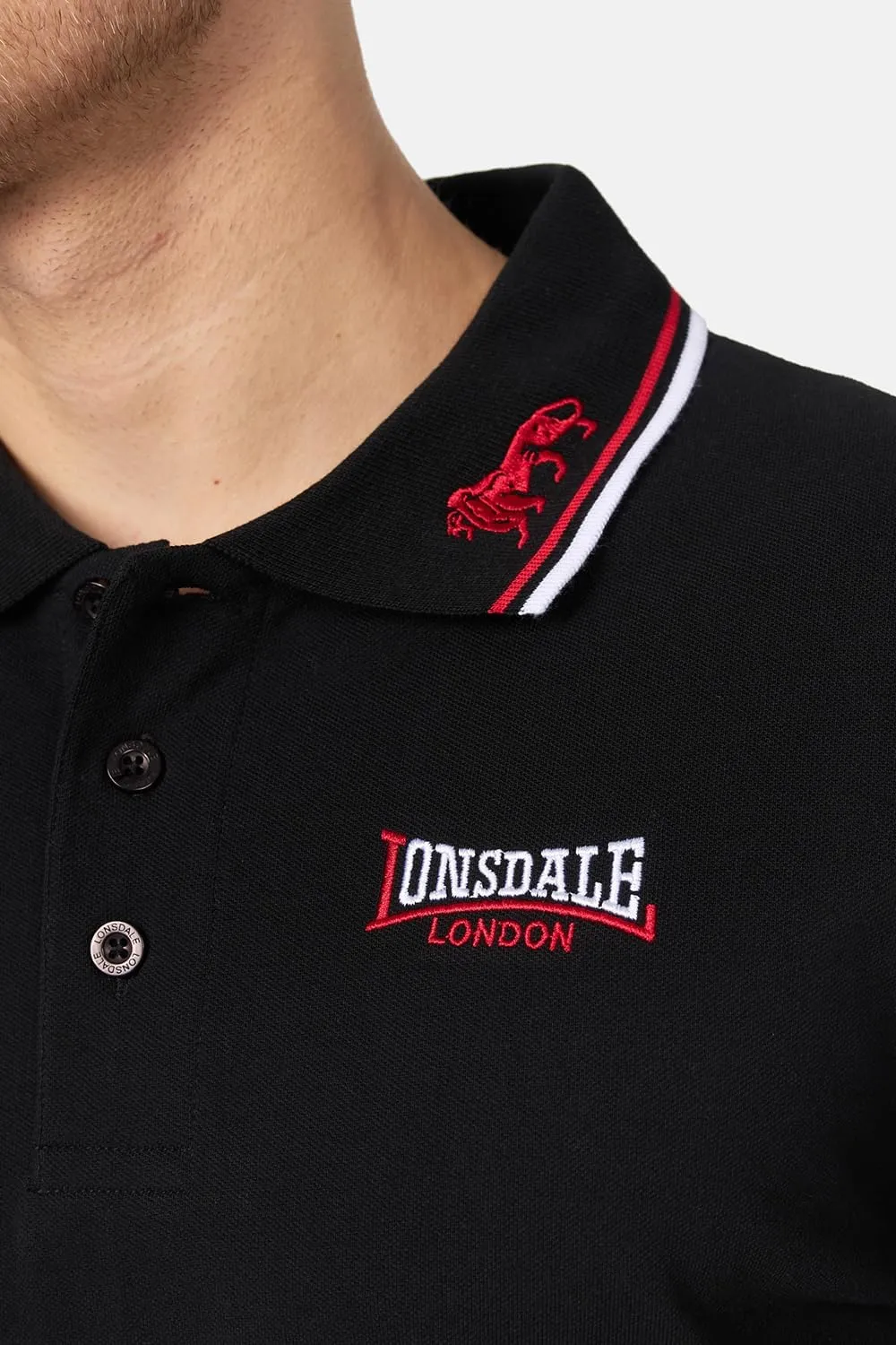 Lonsdale Classic Men's Polo Shirt Embroidered Logo 100% Cotton Pique Slim-Fit