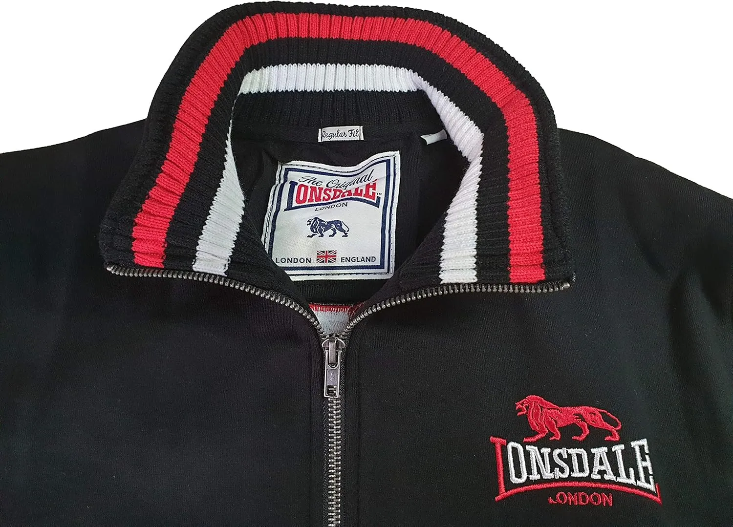 Lonsdale Dover Black Zip Jacket Sweatshirt Regular Fit