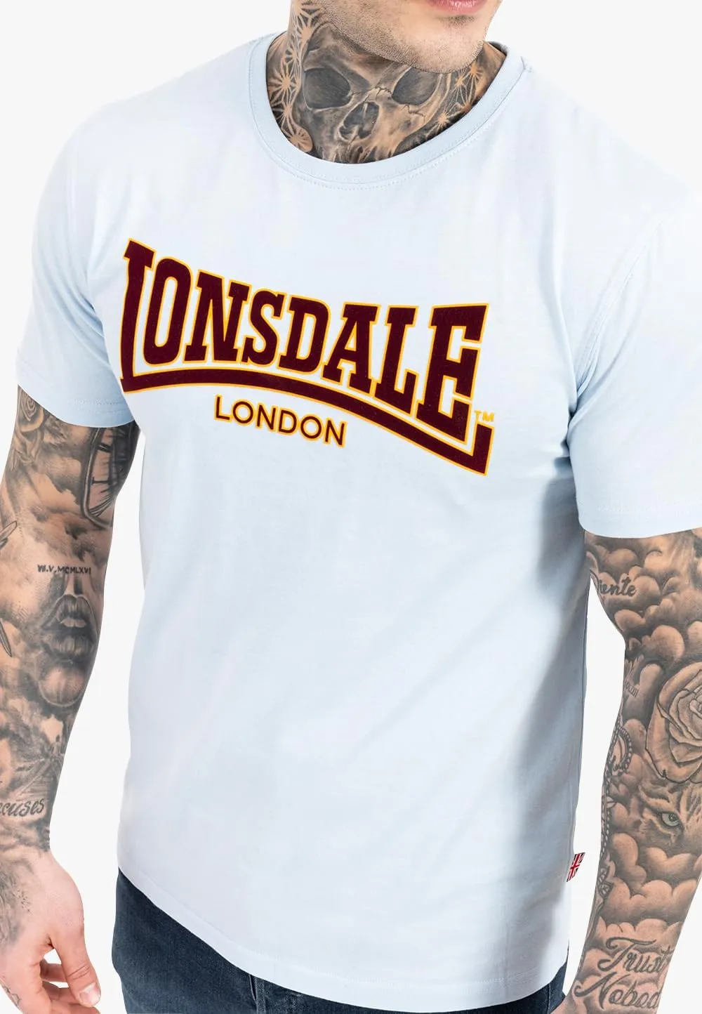Lonsdale Men's Classic Flock Print Premium Logo T-Shirt 100% Cotton Slim-Fit