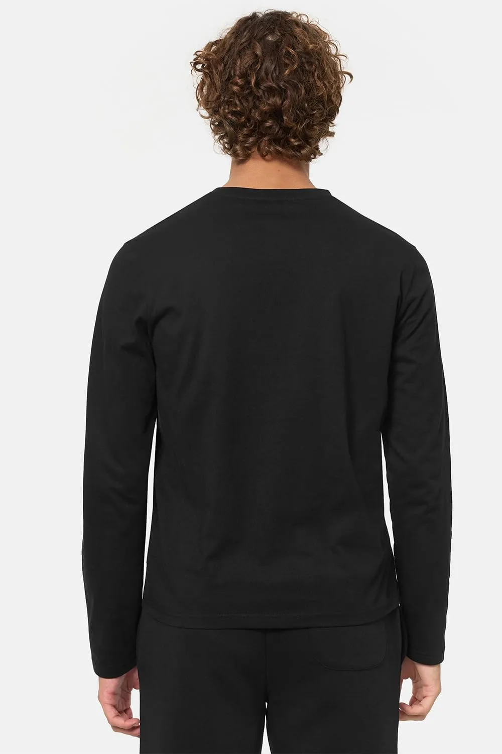 Lonsdale Men's Classic Long Sleeve T-Shirt Black with Lion Logo Crew-Neck Regular-Fit