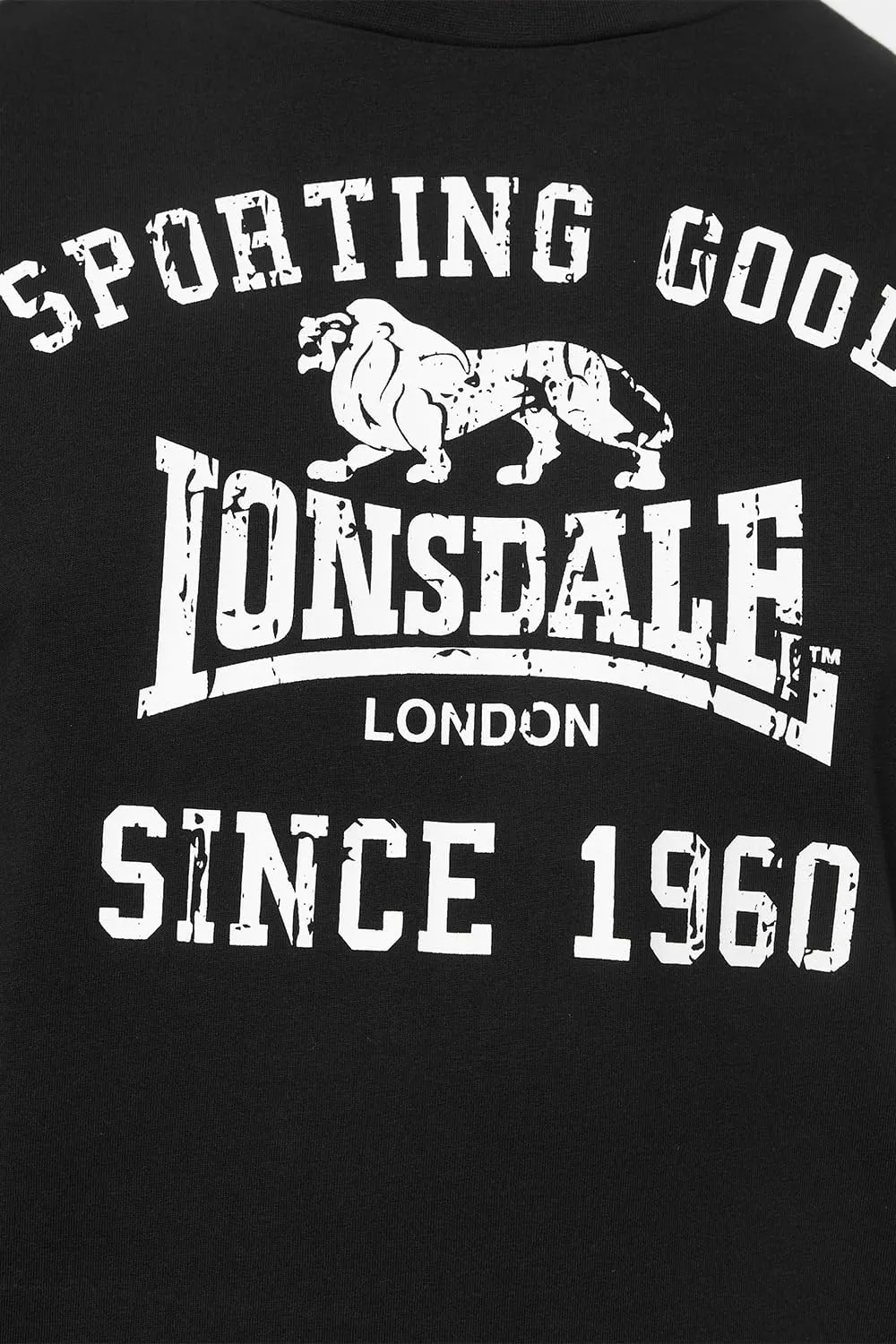 Lonsdale Men's Classic Long Sleeve T-Shirt Black with Lion Logo Crew-Neck Regular-Fit