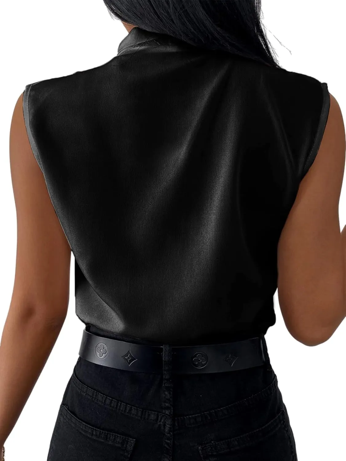 LYANER Women's Elegant V Neck Pleated Sleeveless Blouse Work Shirt Tank Top Solid Baby Blue X-Large