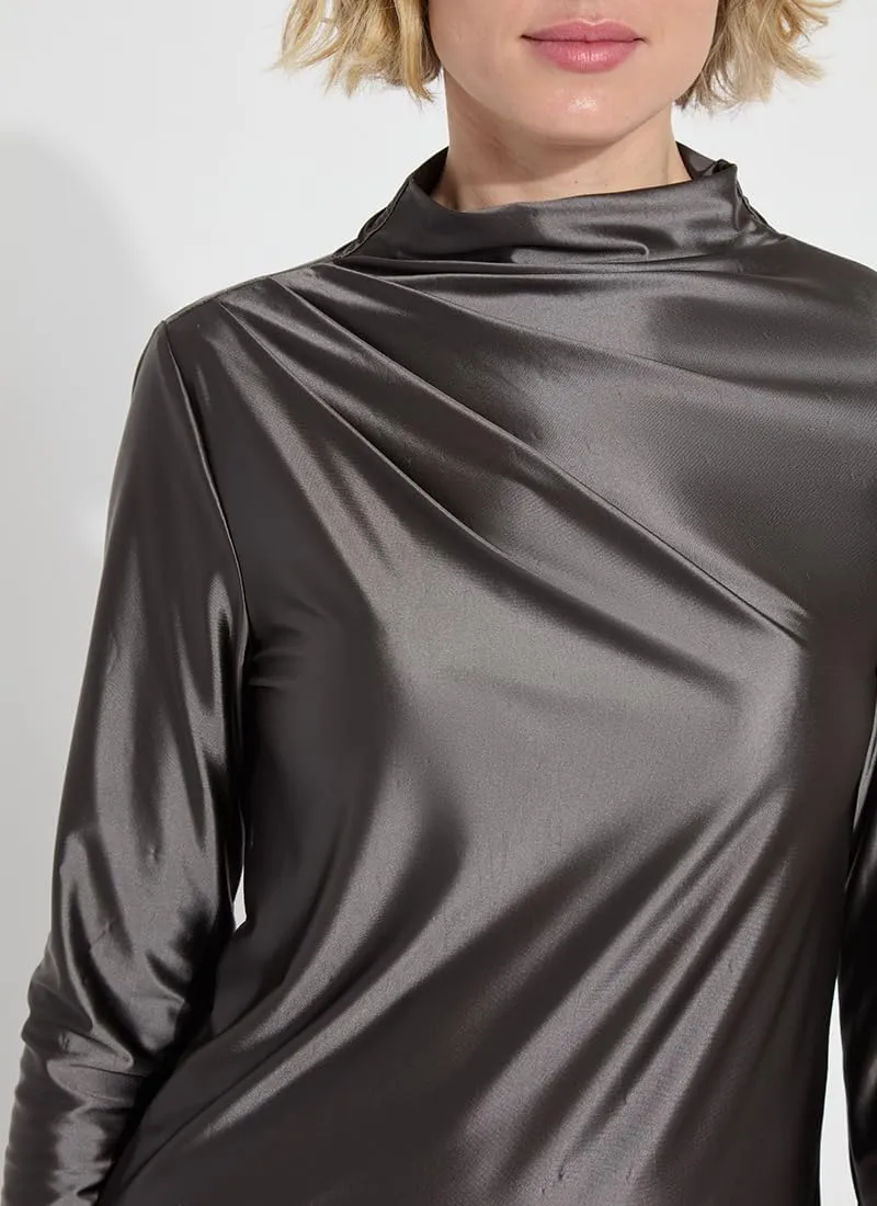 Lyssé Shalom Satin Shirt – Long Sleeve Blouse for Women and Asymmetrical Satin Top with Funnel Neck