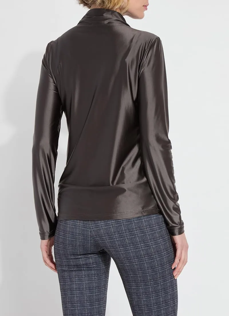 Lyssé Shalom Satin Shirt – Long Sleeve Blouse for Women and Asymmetrical Satin Top with Funnel Neck