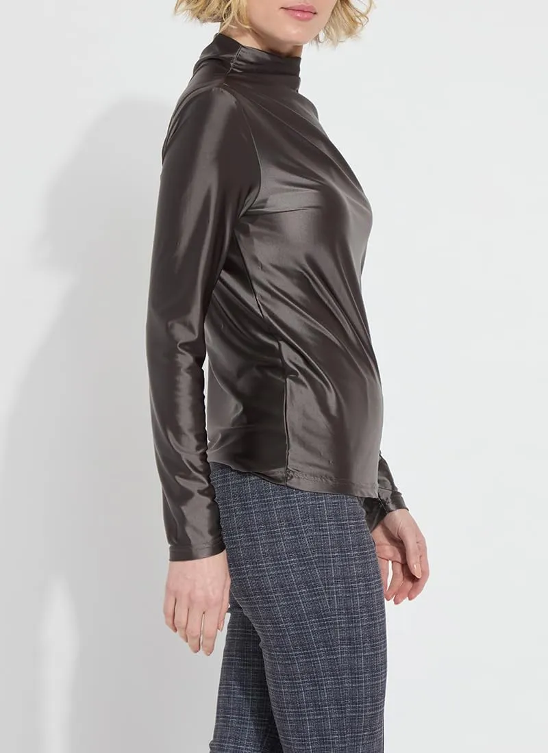 Lyssé Shalom Satin Shirt – Long Sleeve Blouse for Women and Asymmetrical Satin Top with Funnel Neck