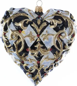 MacKenzie-Childs Glass Ornament - Golden Hour Filigree Heart