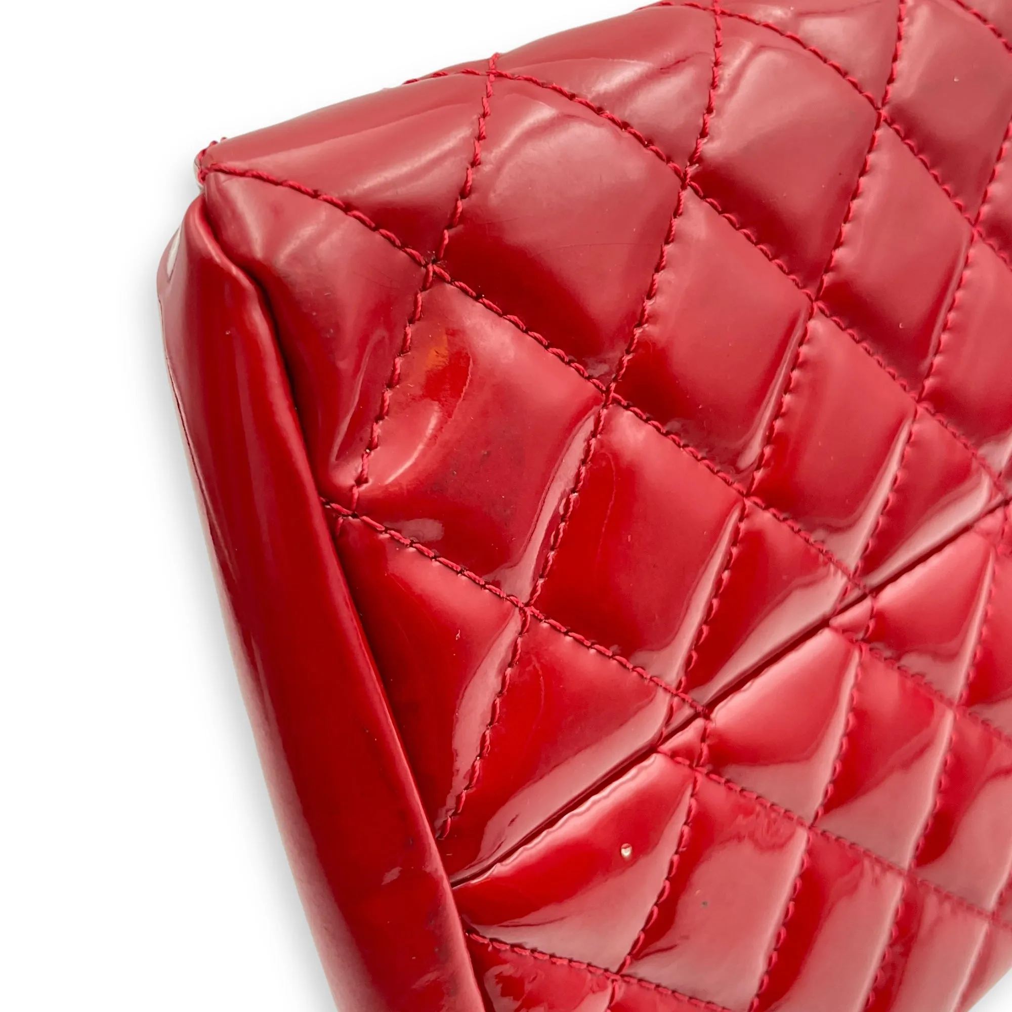 Mademoiselle Bowler Red Shoulder Bag in Patent Leather, Silver hardware