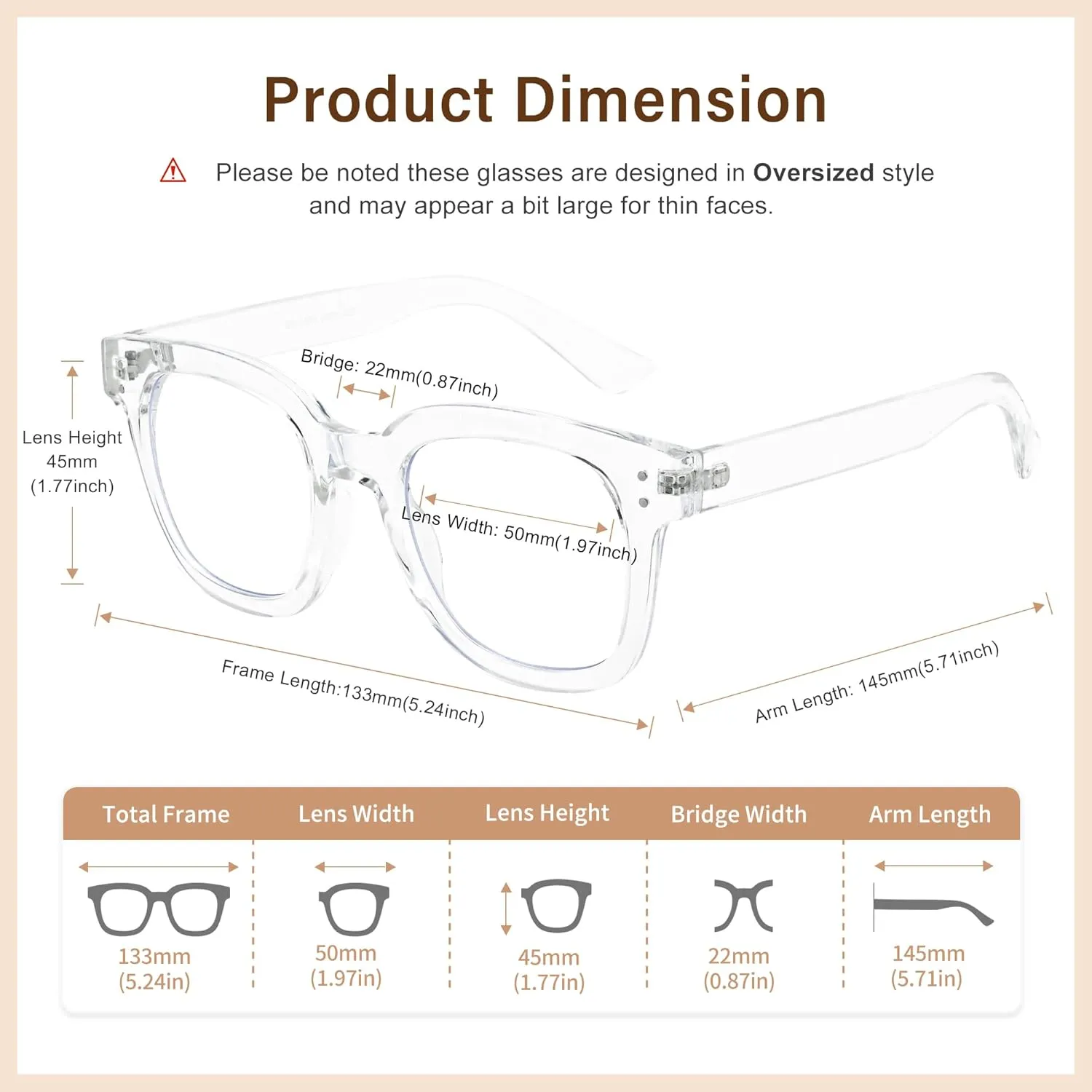 Madison Avenue Blue Light Blocking Glasses Oversized Fashion Blue Light Glasses for Women Anti Eyestrain & UV Protection Computer Eyeglasses (Clear)