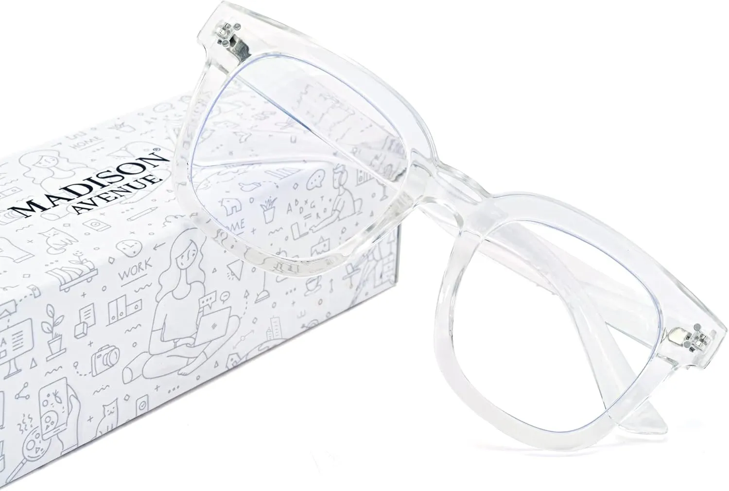 Madison Avenue Blue Light Blocking Glasses Oversized Fashion Blue Light Glasses for Women Anti Eyestrain & UV Protection Computer Eyeglasses (Clear)