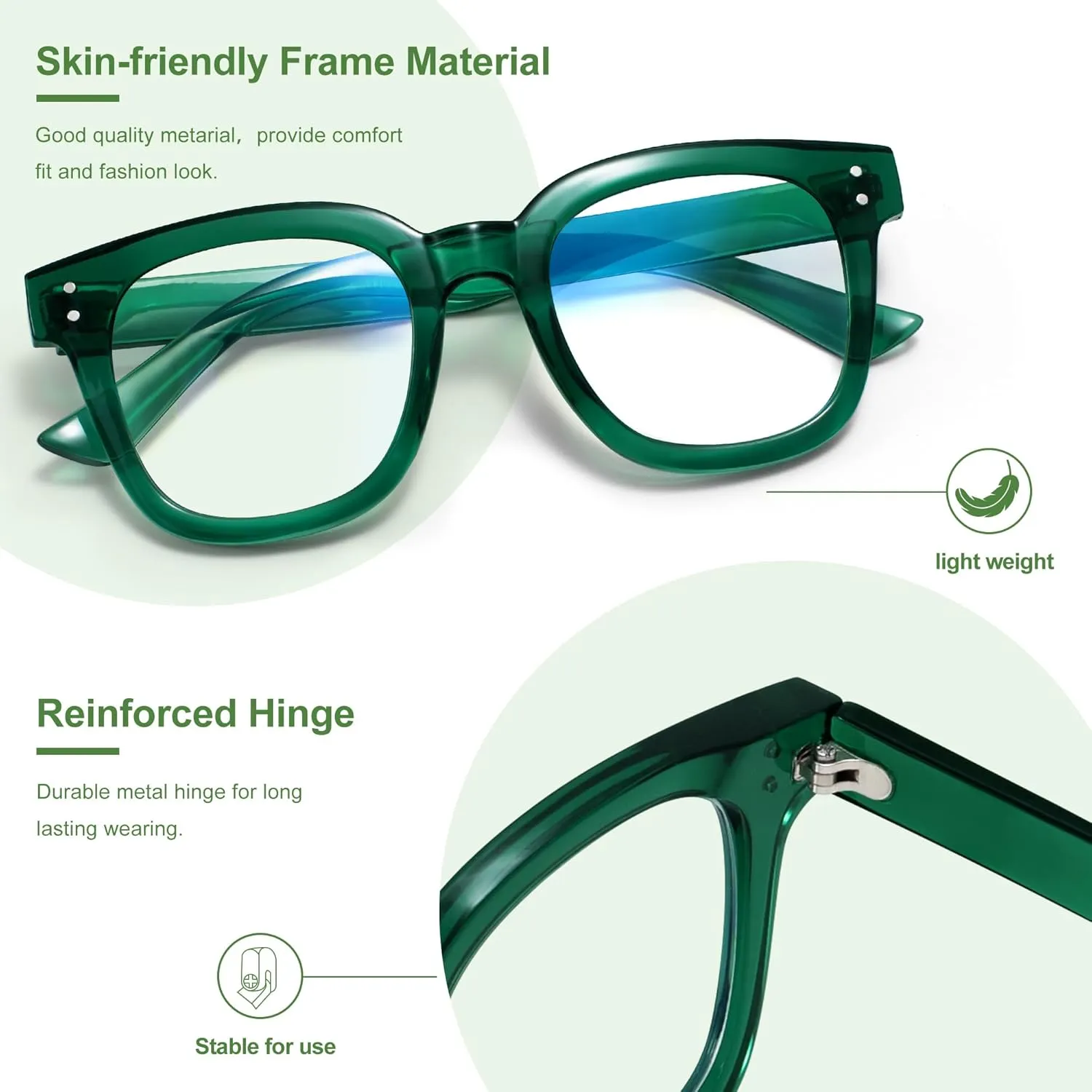 Madison Avenue Blue Light Blocking Glasses Oversized Fashion Blue Light Glasses for Women Anti Eyestrain & UV Protection Computer Eyeglasses (Green)