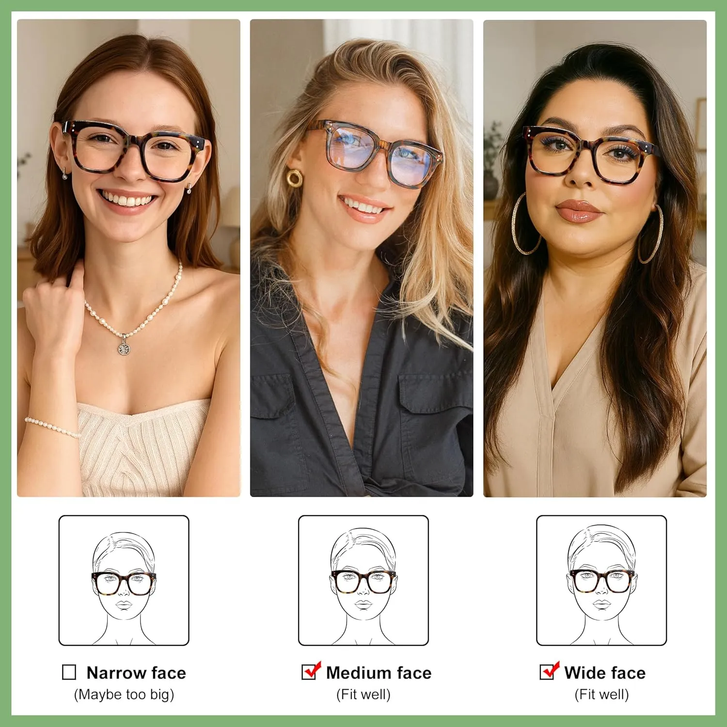 Madison Avenue Blue Light Blocking Glasses Oversized Fashion Blue Light Glasses for Women Anti Eyestrain & UV Protection Computer Eyeglasses (Green)
