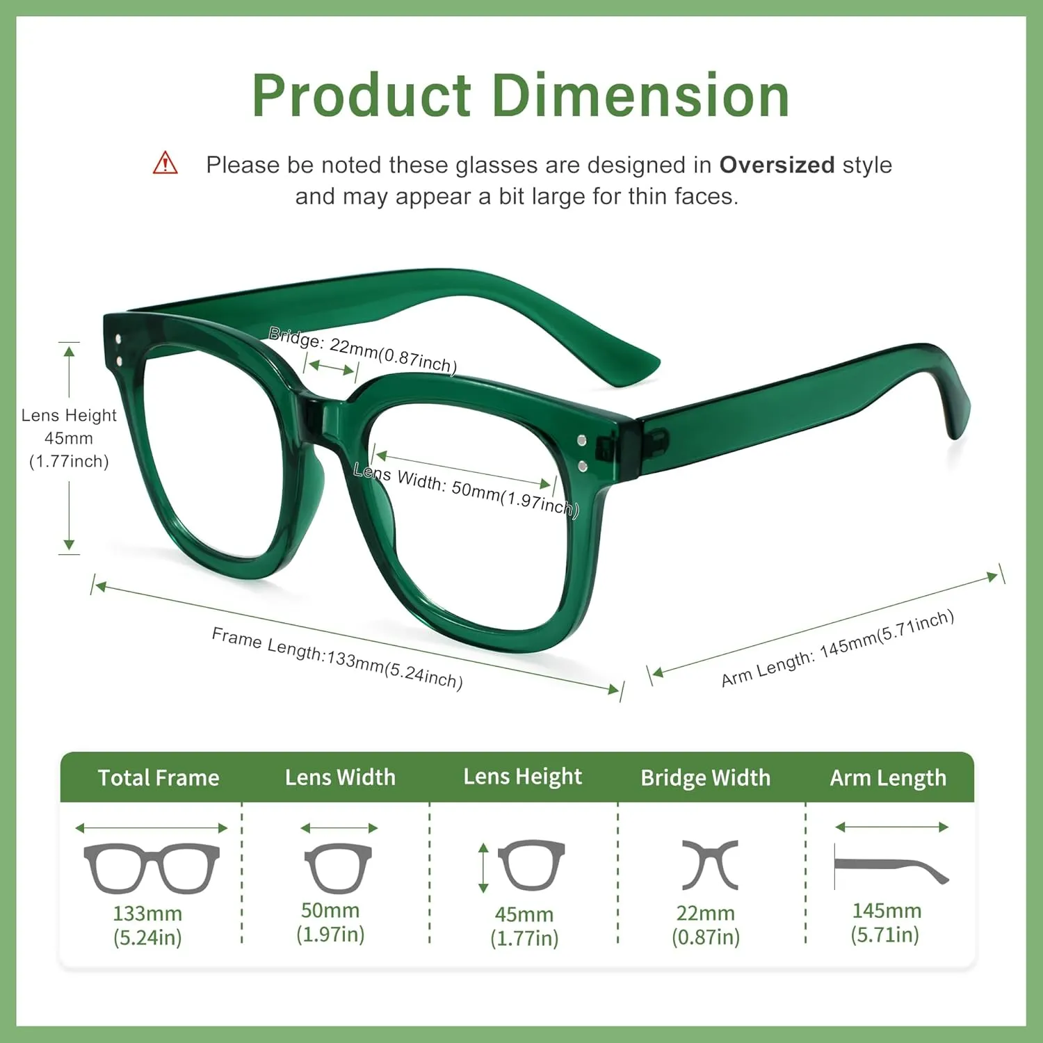 Madison Avenue Blue Light Blocking Glasses Oversized Fashion Blue Light Glasses for Women Anti Eyestrain & UV Protection Computer Eyeglasses (Green)