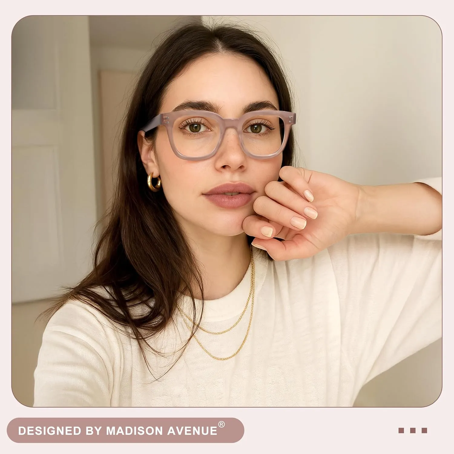 Madison Avenue Blue Light Blocking Glasses Oversized Fashion Blue Light Glasses for Women Anti Eyestrain & UV Protection Computer Eyeglasses (Milk Grey Brown)