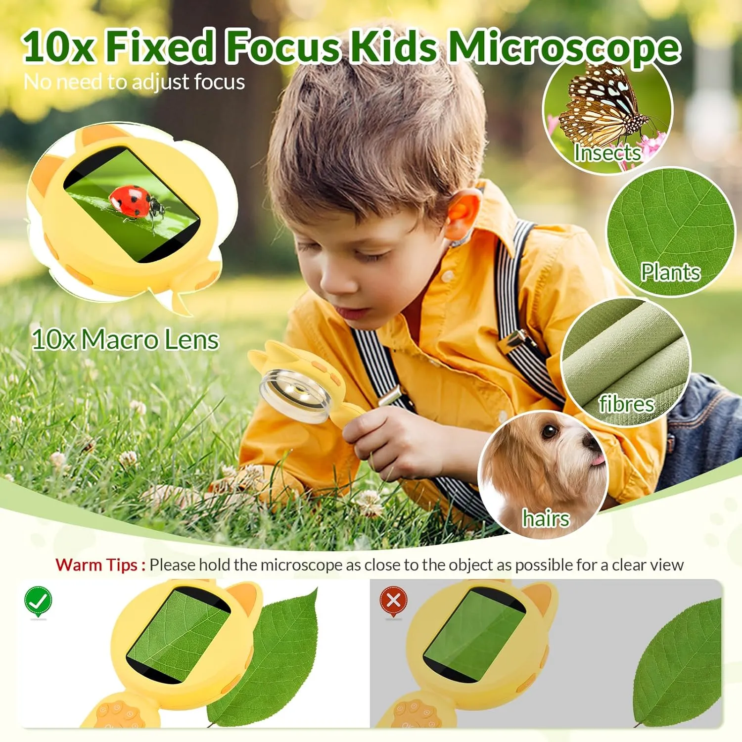 Mafiti Microscope for Kids Mini Pocket Handheld Kids Microscope Educational Science Kit Toys Xmas/Birthday Gifts for Aged 3-12 Girls Boys,Yellow