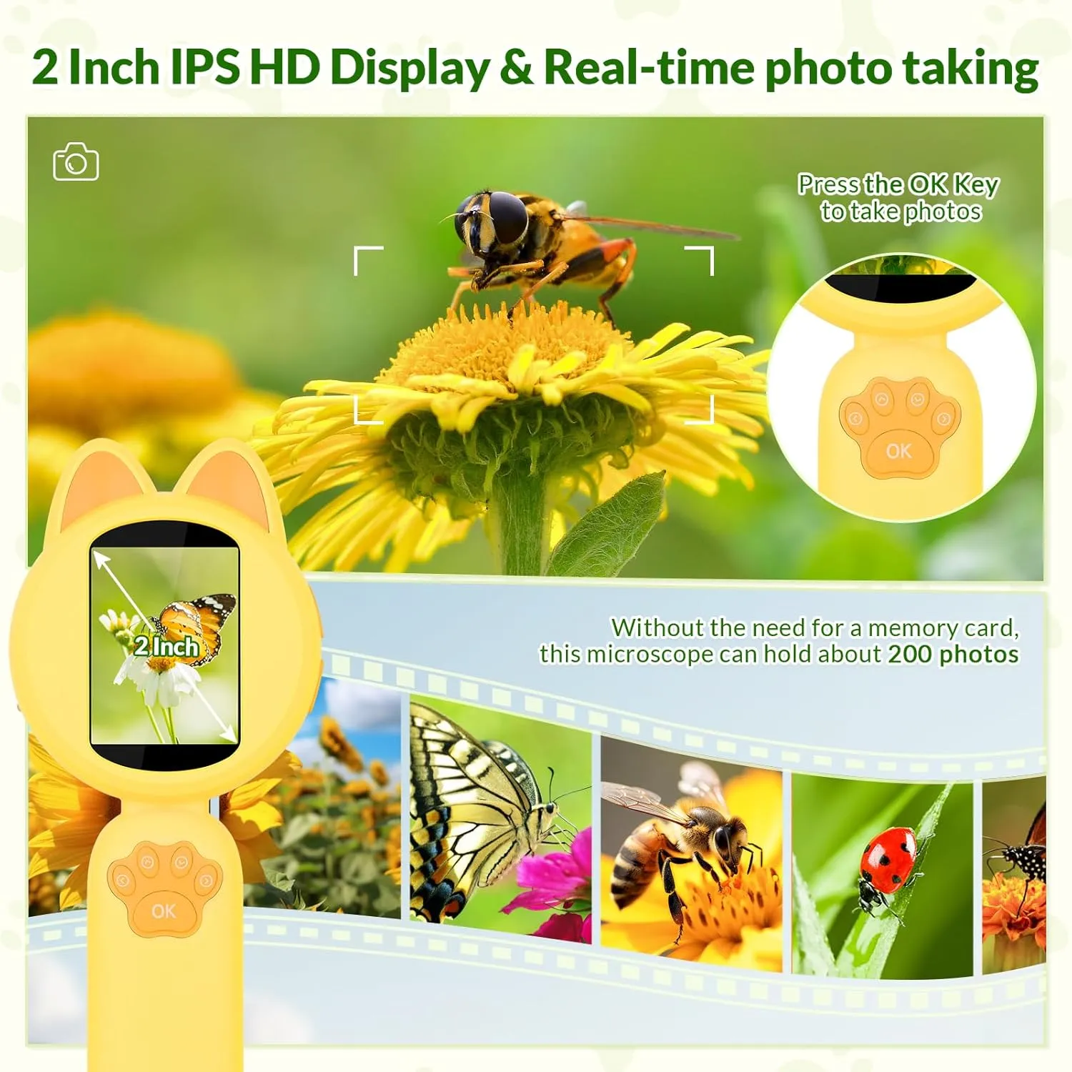 Mafiti Microscope for Kids Mini Pocket Handheld Kids Microscope Educational Science Kit Toys Xmas/Birthday Gifts for Aged 3-12 Girls Boys,Yellow