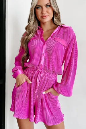 Making Magic Happen Pleated Long Sleeve Romper (Magenta Pink)