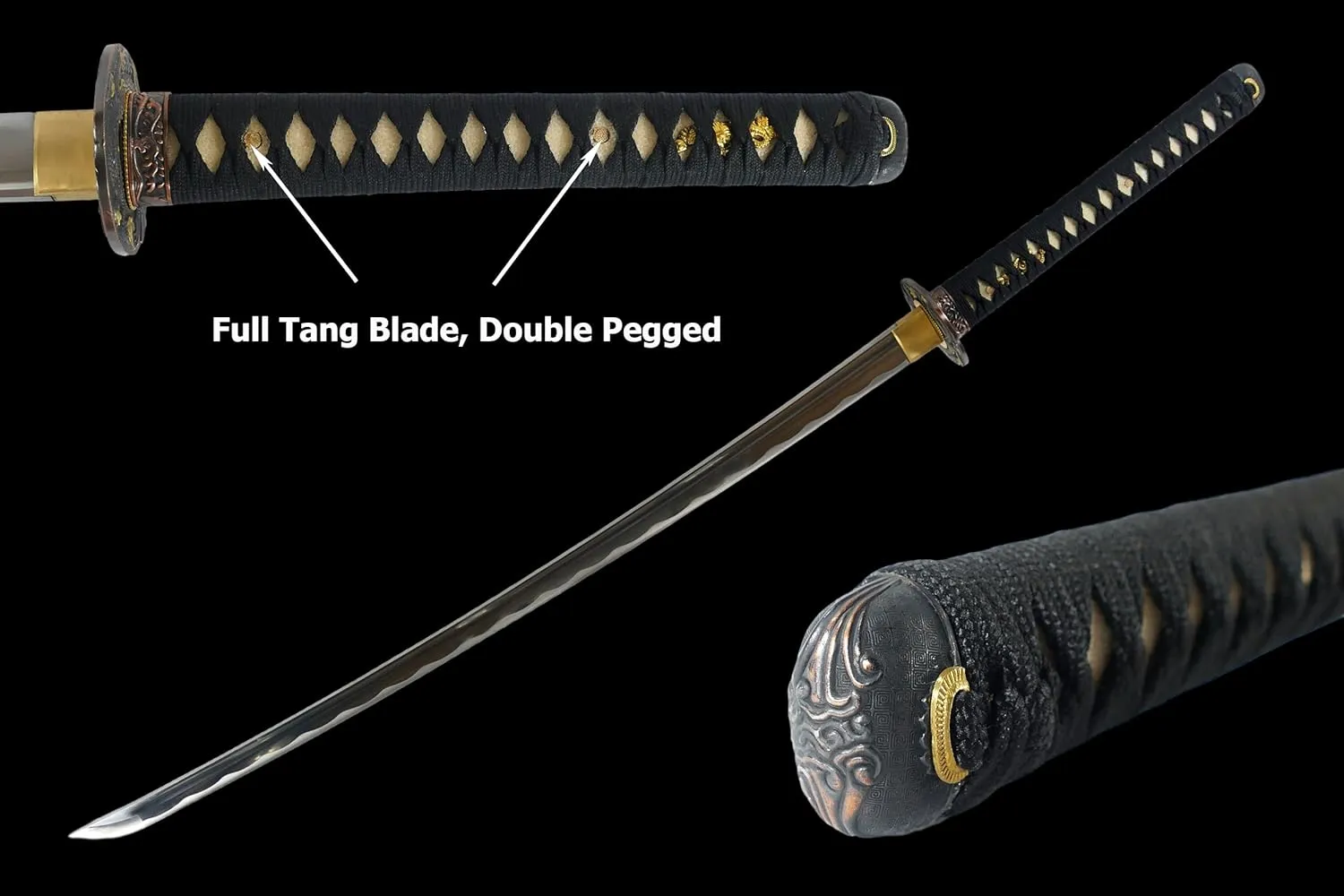 Makoto Hand Forged Razor Sharp 41" Black Samurai Katana Sword - Hand Painted High Gloss Black Scabbard