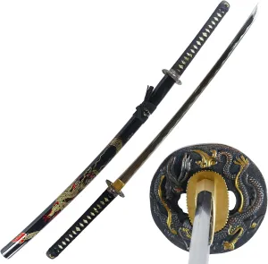 Makoto Hand Forged Razor Sharp 41" Black Samurai Katana Sword - Hand Painted High Gloss Black Scabbard