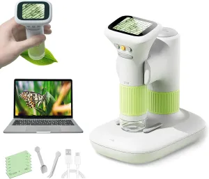 M&G Kids Microscope, 1000X Handheld Microscopes with Base, 2" Screen Pocket Digital Microscope Camera and Video for Girls Boys Educational Toy Birthday Gift Indoor Outdoors