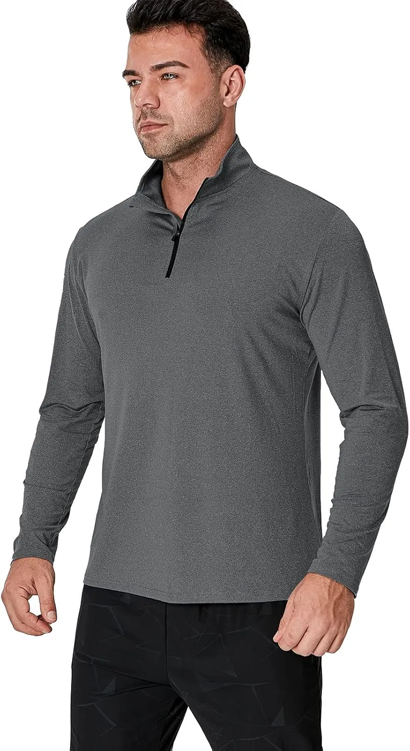 MANSDOUR Men's Quick-Dry Active Sports Shirts Quarter Zip Long Sleeve Running Pullover Tops Outdoor Sweatshirt