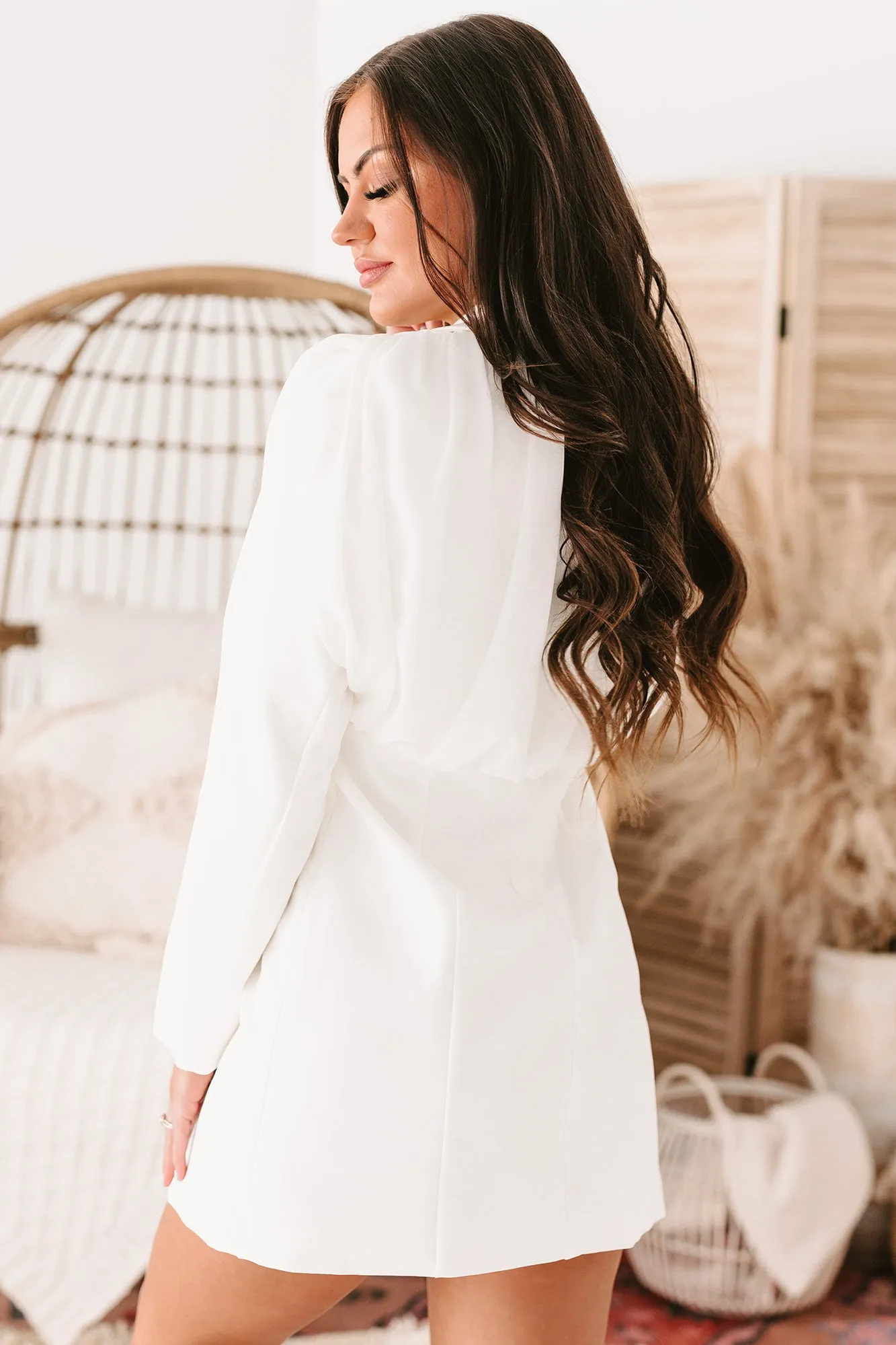 Marlene Chiffon Contrast Blazer Mini Dress (White)
