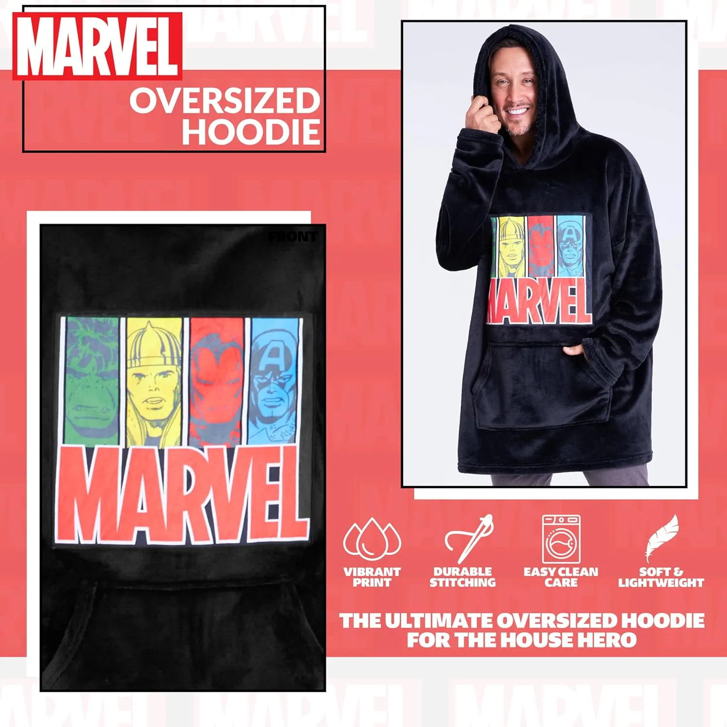 Marvel Blanket Hoodie,Soft and Comfortable Oversized Hoodie for Men and Women,Trendy Wearable Blanket Adults & Teens Can Wear
