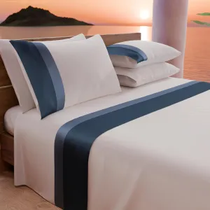 Matrimonial Bed Linen Set (4 Piece, Queen, Blue, Cotton Percale)