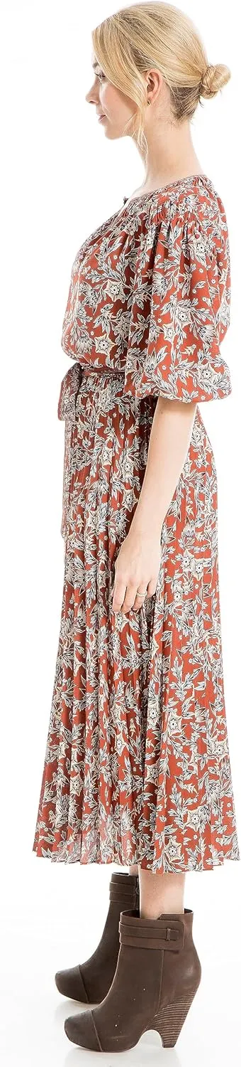 Max Studio Women's Elbow Sleeve V-Neck Pleated Dress