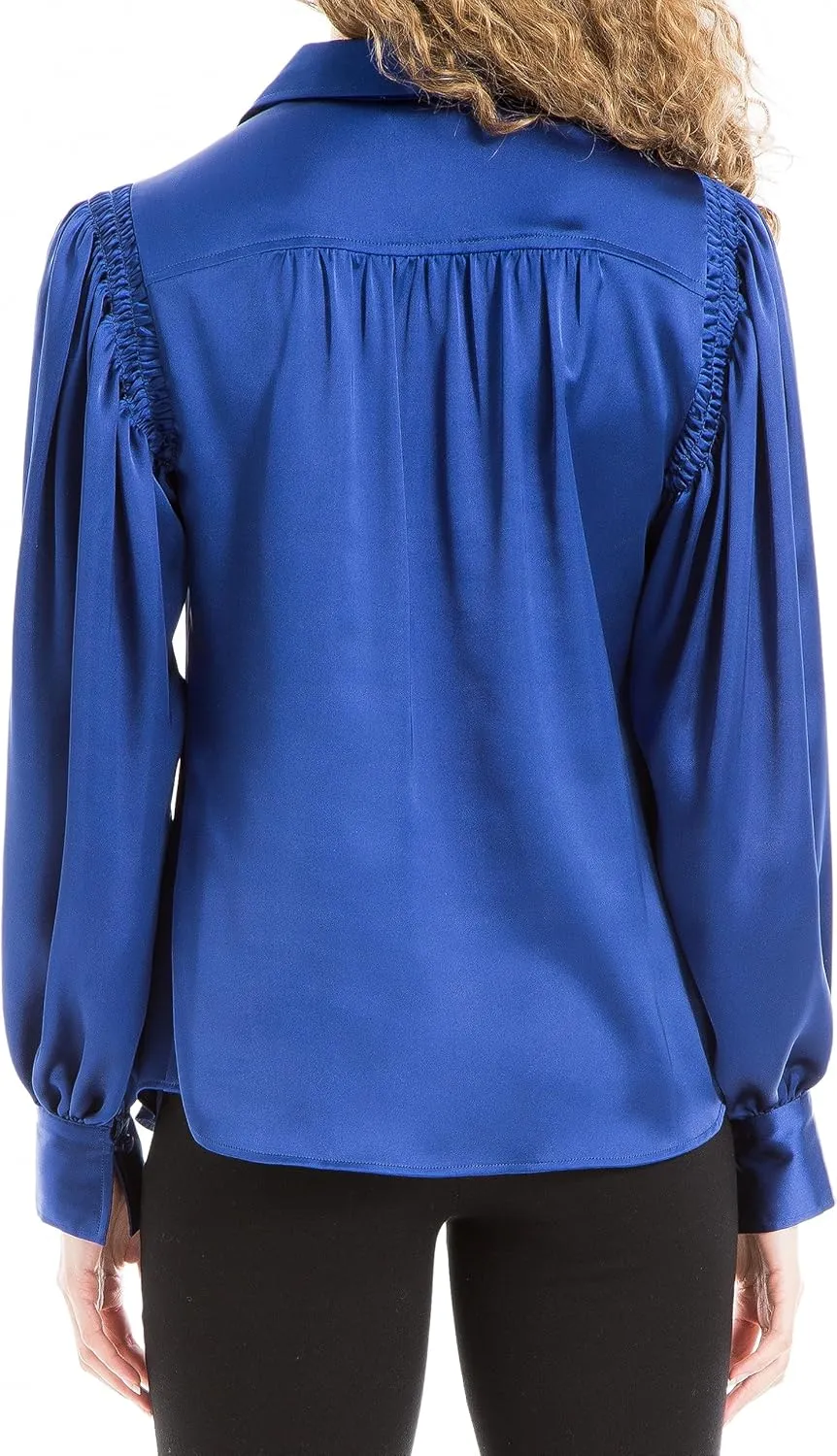 Max Studio Women's Satin Long Sleeve Button Blouse