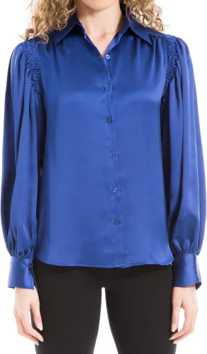 Max Studio Women's Satin Long Sleeve Button Blouse